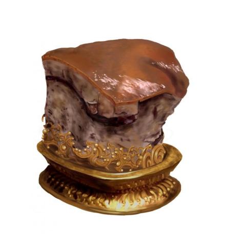 梁哺啾 - 故宮精品－肉形石（寫實風）
　肉形石是來自一塊自然生成的瑪瑙，而瑪瑙生成過程中受到雜質的影響，呈現一層一層不同顏色的層次，將之仔細琢磨，看著看著都有點餓了。