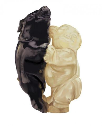 梁哺啾 - 故宮精品－玉人與熊（寫實風）
　運用不同的深淺變化刻劃出黑玉、白玉石的層次感。