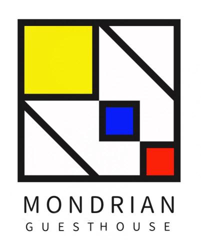 李悟 - 澎湖的豔陽照射在民宿上方，
使民宿受到陽關恩惠般照亮。

元素：
蒙德里安、陽光活潑、民宿外觀(方正)、M字體