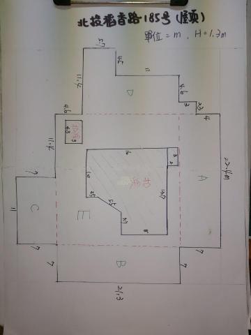 賴克明防水防漏 - 大樓屋頂全區防水施作數量實際現場測量畫圖計價，杜絕多報數量之情事發生亦方便日後驗收之數量核對