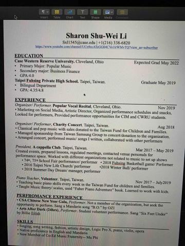 Sharon Li  - Resume
