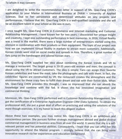 Joanne Chen - 申請國外大學 推薦信撰寫