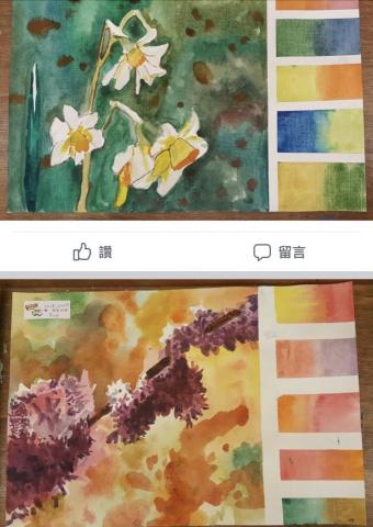 曹育禎 - 小學四年級的水彩作品，培養小朋友對於顏色的使用和對水彩水份表現的控制力。