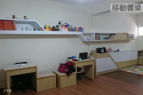 沃巢室內裝修設計有限公司 - 書房，練琴室也是遊戲室，多功能合一的空間，需要能移動的訂製書桌配合