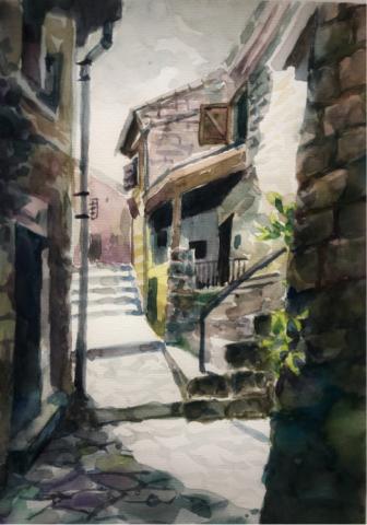 夏米畫室 - 小鎮風情水彩示範