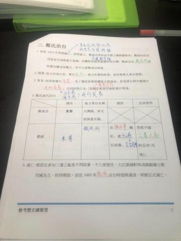 胡景濤 - 在補習班任課時所使用的講義(國中台灣史總複習)