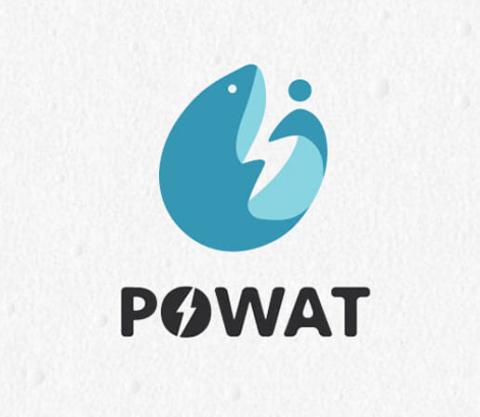 YINA - POWAT是防水電源業，主要應用在潛水活動。以閃電、水滴、開心互動的人和魚為元素，設計出活潑的LOGO