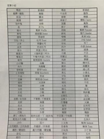 鄭雅元 - 自製粵語教材2_菜單常見詞彙對照