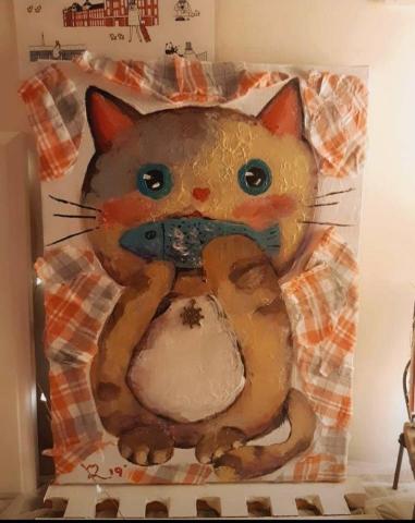 向瑪姬 - 吃魚的貓【用手指頭畫的】