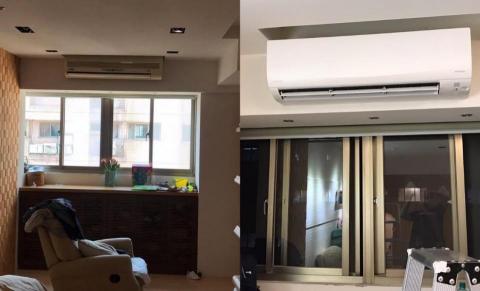 合一冷凍空調有限公司 - 客戶提出：舊冷氣太吵、太耗電，因應現場裝潢排水高度問題，吳老闆配置大金冷暖變頻！

 但之前按裝室外機位置太危險，訂製室外機護欄保障施工及日後維修安全（⚠️絕對不危險施工）

現場位置在16樓，吳老闆擔心之後雨水滲進，細心的將原有窗型冷氣，做內外部封板，外面封PC板及鋁板，內側封3分厚木心經由幾次油漆、補土、磨平，在五位專業師傅同心協力下，原本需兩天的工作，一天就完成了? #專業效率 