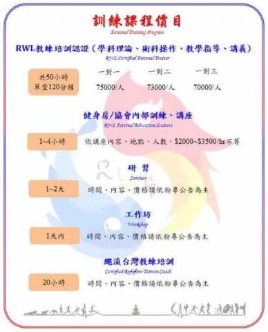 軆惪動 - 訓練課程價目1