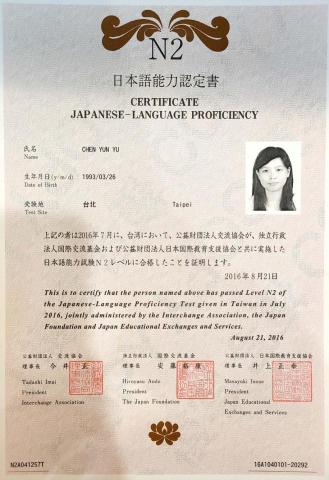 SPO結奈 - 日文語言能力試驗通過