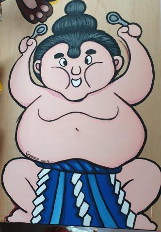 張慧欣 - 90×120-木板彩繪,相撲大胃王?