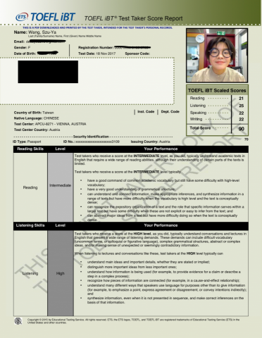 王思雅 Debby Wang - 托福證照