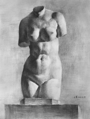 芝萱 - 炭筆石膏像
