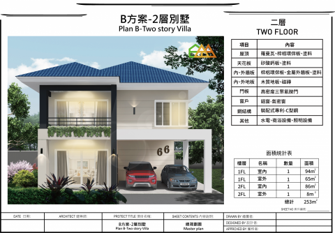 Justin Chang - 專利裝配式鋼結構建築
二層樓別墅方案
可提供平面圖