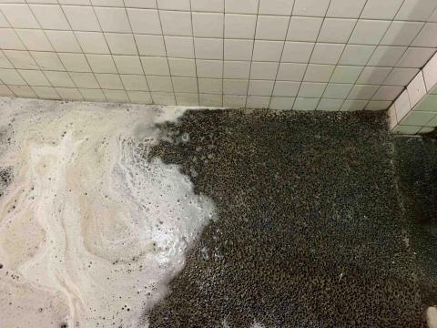 王君如 - 左邊為尚未沖洗區域、右邊為已洗清乾淨後的樣子