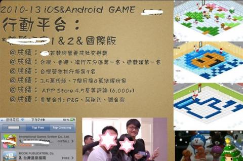 Mr.Zi - 該公司首款社交手遊創不分區第一名佳績
2010/1~2013/1
＠成績：該公司首款經營養成社交遊戲
＠成績：台灣、香港、澳門不分區第一名、遊戲類第一名
＠成績：台灣營收排行榜第9名
＠成績：3.5萬粉絲、7個月後4萬活躍玩家
＠成績： APP Store 4.5星等評論 (6,000+)
＠成績：異業合作: P&G、屈臣氏、聯合報