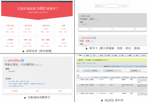 Fong - ⚫自訂單字卡內容、類別
⚫ 自動尋找、連結發音
⚫ 自動尋找單字書內重複字彙，並繫結