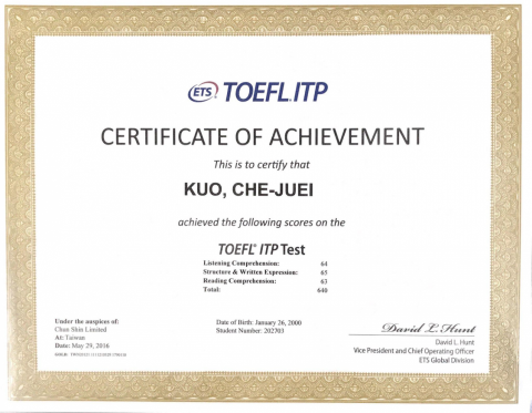 郭哲睿 - TOEFL ITP 640