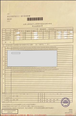 謝孟軒 - 指考成績單
英文88.75(全台前3%)