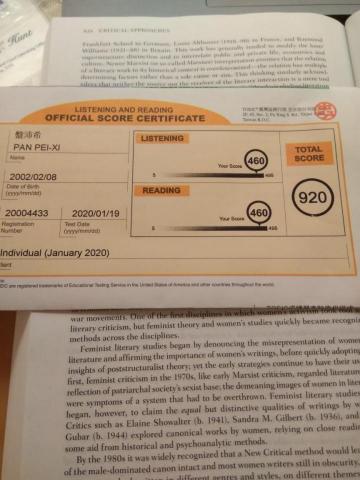 盤沛希 - TOEIC證書