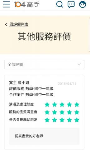 國中數學家教 - 2018年教學評價