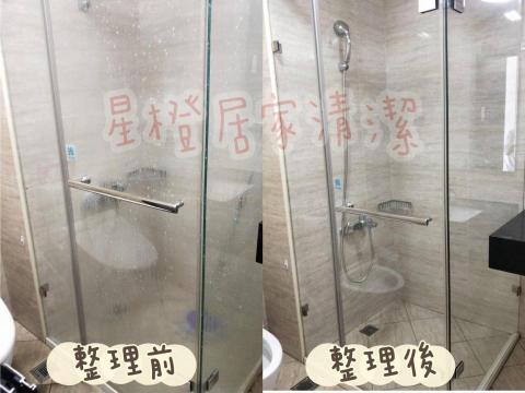 星澄居家收納 - 退屋清潔全面水垢整面都很白，上藥劑咬了2小時，才刷變成透明。