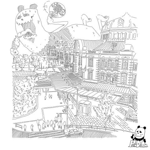 PandaAn - 景點街道線條插畫