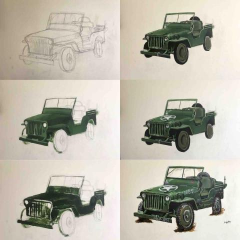 張凱閔 - 這是一幅藏家訂製的美國經典軍車壁畫，用於裝飾自己的房間。