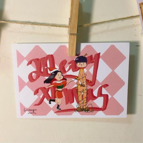 王玟淯 - 聖誕卡片 Q版人物插畫