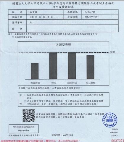 林育誠 - 英聽最高等A等