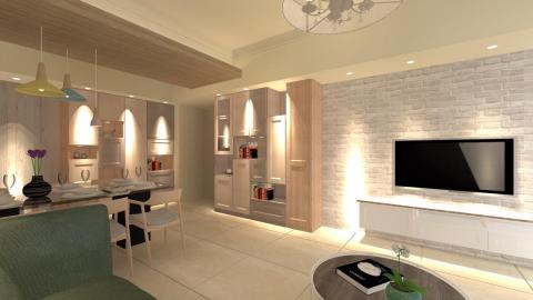 禾峰設計。系統櫃/ 廚具/ 台中室內設計/ 超耐磨地板 - 這個業主是喜歡 輕歐式風格 , 用北歐風格的設計概念 , 混搭歐式門片 ,  增添了歐式風格的變化 , 打破一層不變的對稱風格.