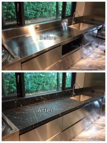 貼膜大師建築軟膜企業社 - 流理台貼黑雲石膜