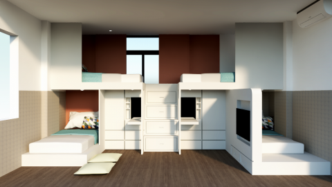 Krystal.Y - 保留舊有窗戶，又達到實用性
6坪小房還是可以容納多小孩的家庭，保有各自機隱私但又多了共同活動空間。