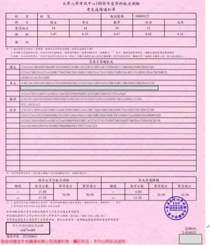 林寬 - 學測成績單