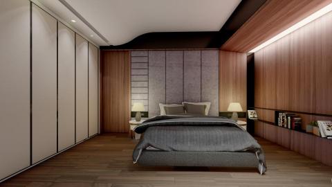 趙庭玉 - 主臥室因右有一個大樑，故做不對稱設計，增加空間感