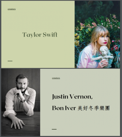 alyssa - 介紹歌曲與歌手的報告
(細節用口頭報告，因此版面簡潔)