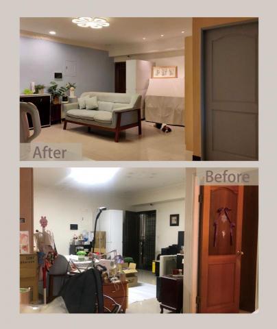 Hippo Workshop - 這個客廳原本四面牆上的家具玩了大風吹, 全都移了位, 整理後換了主燈加上粉刷, 成了新樣貌。