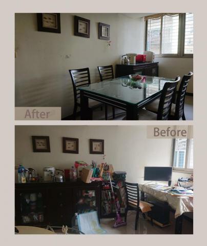 Hippo Workshop - 原本的使用規劃動線較凌亂, 餐桌做為工作桌, 在吧台用餐。整理後, 將不該在餐廳的物品重新定位, 餐桌移至中間, 恢復原本餐桌的功能。