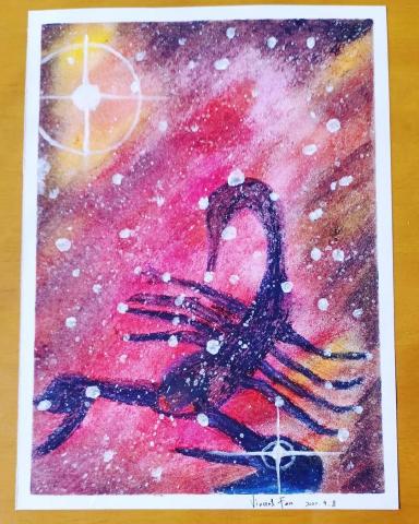 米多綠的美術教室 - 學生用蠟筆和白色顏料畫的蠍子星雲