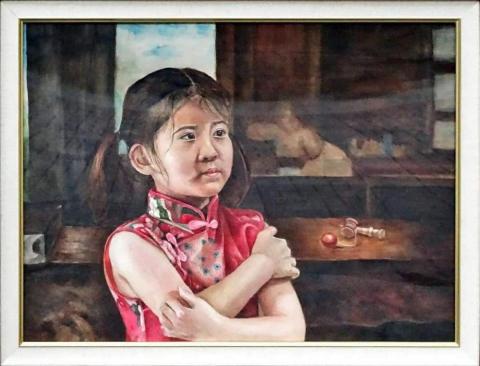 牛浩芸 - 水彩人物，半開