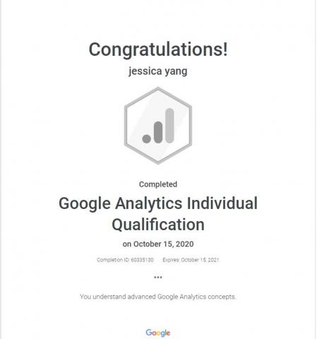 楊馥華 - Google Analytics Individual Qualification