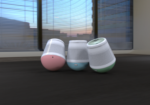 周冠仲 - 以情感設計作為出發點，展現跨時代的空氣清淨機，不倒翁的原理讓，家中更有情調，也改善因晃動而造成的清淨機損壞，為求更美好的生活品質。