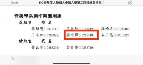 奕彤音樂藝術 - 110年度指導學生正取國立中山大學音樂系