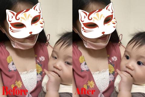 Lu,Zhi-Chin - 因拍照失誤,導致小孩的眼睛瞇眼,以其他照片的眼睛修改上去(家長不想露臉,這邊ps遮擋) Lu,Zhi-Chin - 因拍照失誤,導致小孩的眼睛瞇眼,以其他照片的眼睛修改上去(家長不想露臉,這邊ps遮擋)