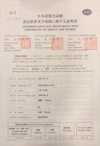 林大為 - N2成績單