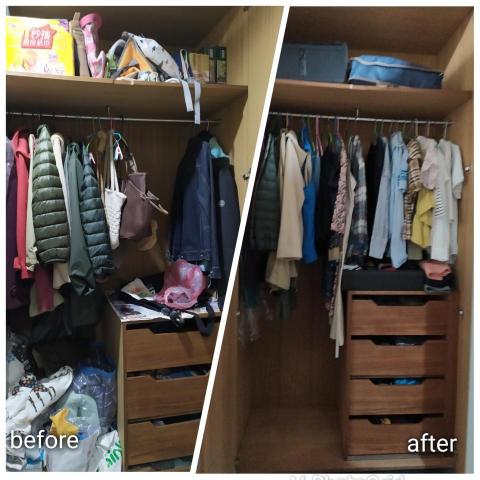 整理收納顧問 Sandy - ⭐衣櫥整理⭐
服務時間1人/8小時
陳小姐委託的衣櫥斷捨離，這樣的衣櫥大約需要4小時