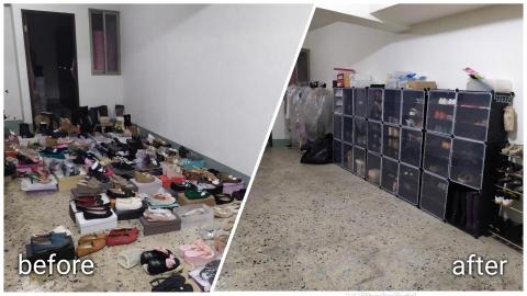 整理收納顧問 Sandy - ?服務時間2人/8小時
林小姐有豐富的鞋子收藏，卻沒有地方好好的放置它們，透過收納品挑選幫她的鞋子找到適合的地方！