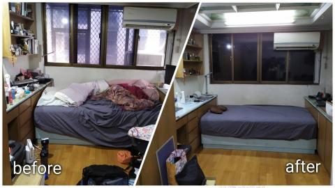 整理收納顧問 Sandy - ⭐臥室整理⭐
服務時間2人/8小時
張先生委託的房間整理，包含保養品、衣服、文件、書等，需要8小時兩個人，一同打造出能夠好好休息的舒適房間